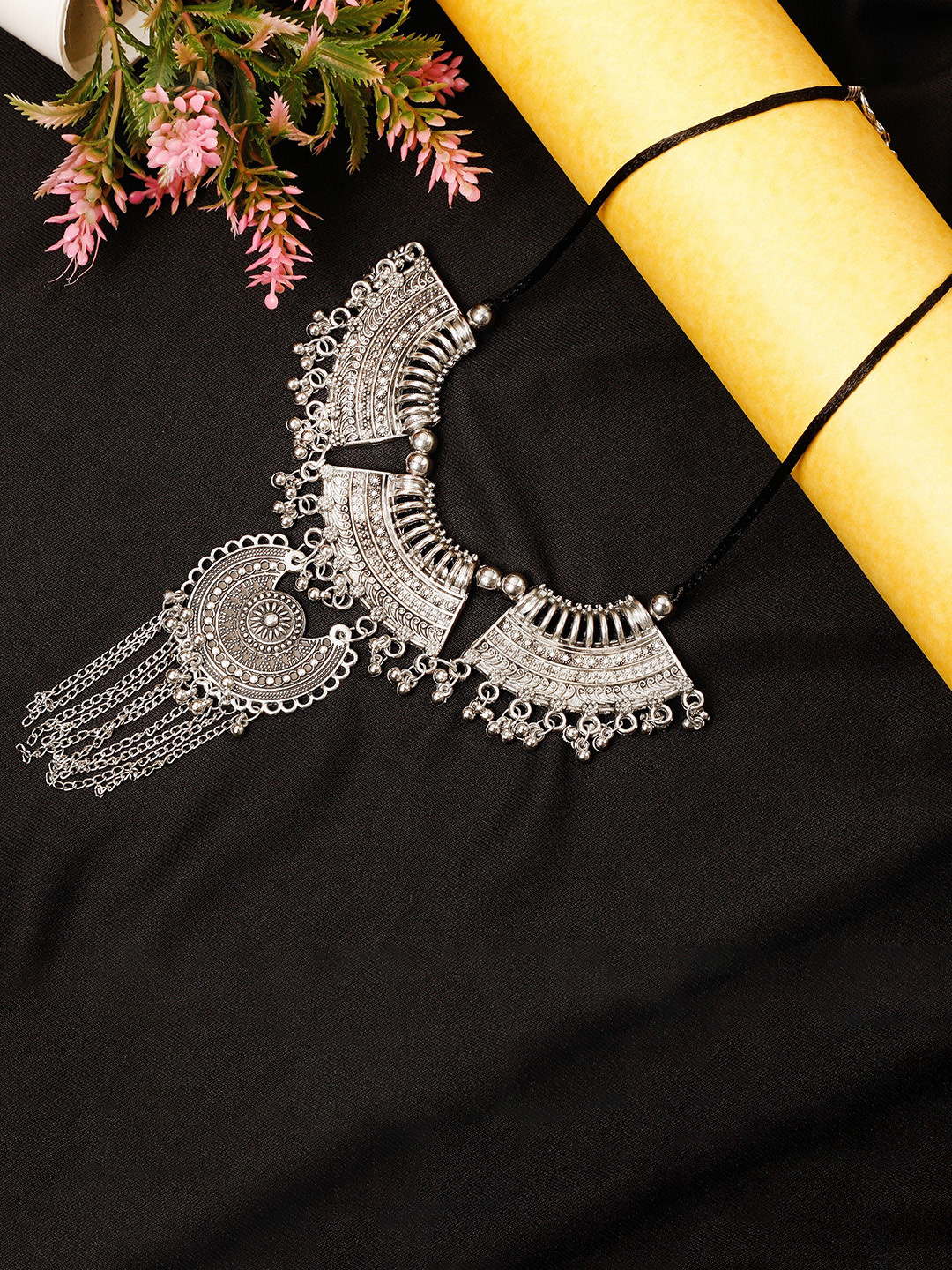 

Oxidized Heaven Silver Plated & Beaded Necklace