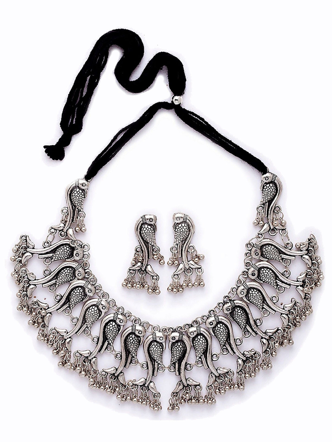 

Oxidized Heaven Sterling Silver Sliver-Plated Textured Jewellery Set