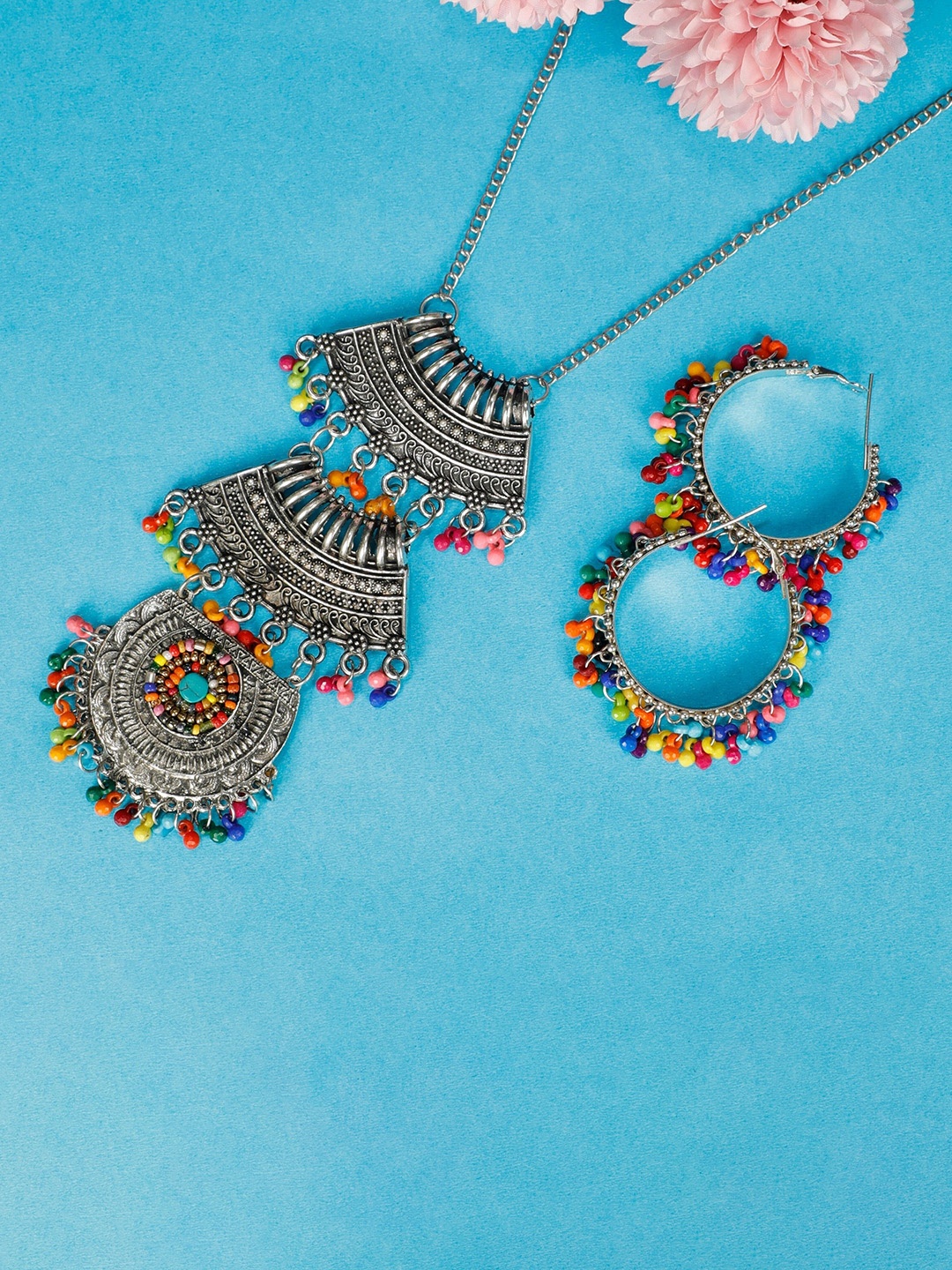

Oxidized Heaven Sterling Silver Plated & Beaded Oxidised Jewellery Set