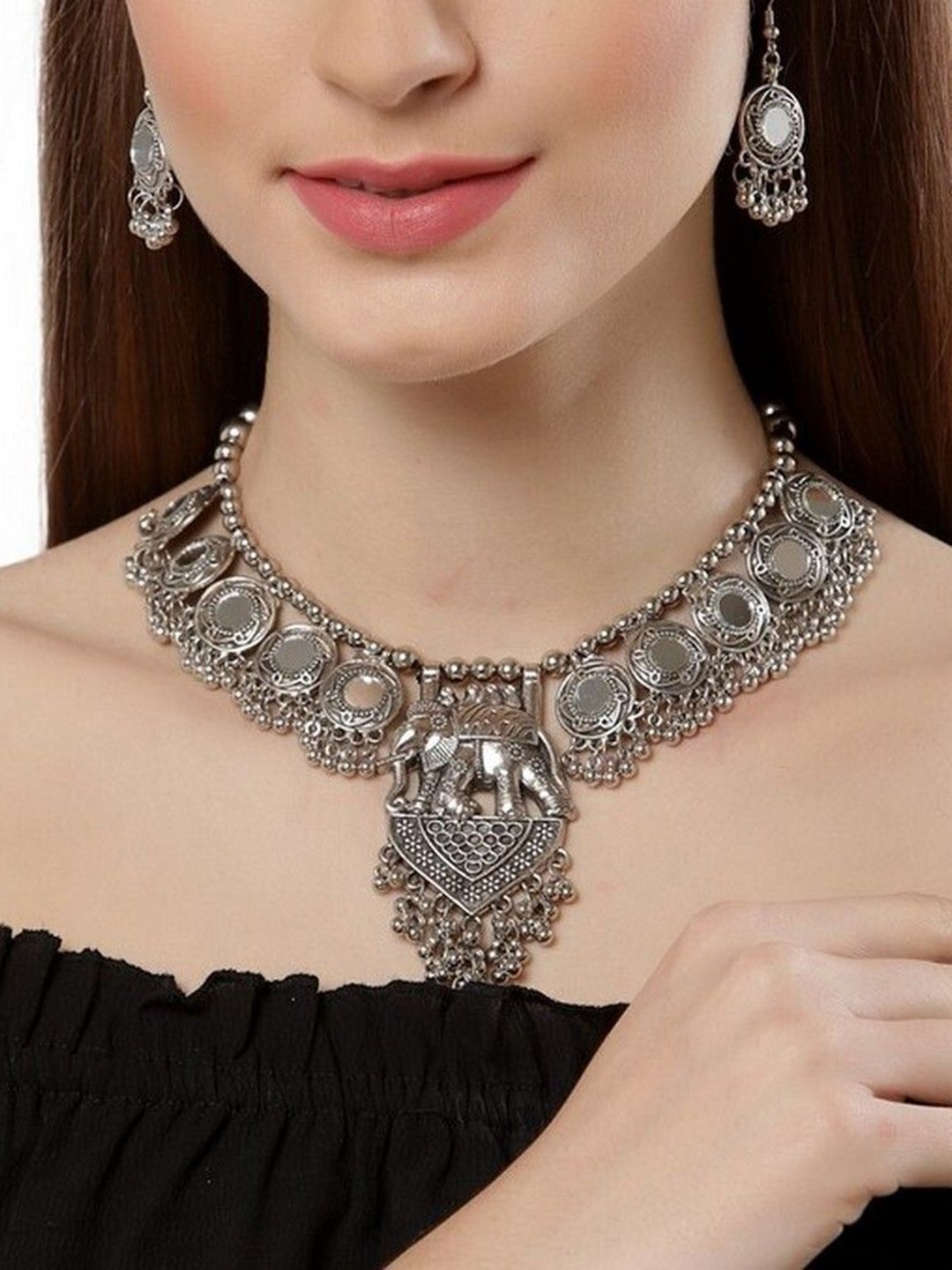 

Oxidized Heaven Sterling Silver- Plated Beaded Jewellery Set