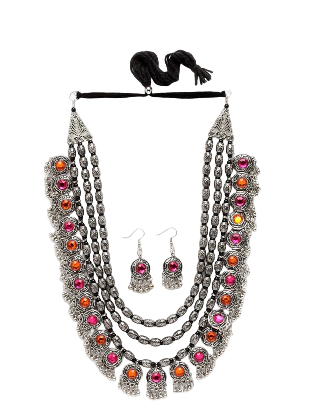 

Oxidized Heaven Silver Plated Stone Studded Jewellery Set