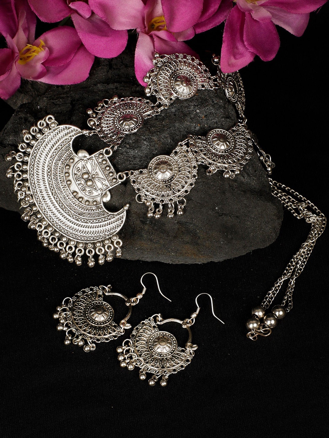 

Oxidized Heaven Sterling Silver-Plated Textured Jewellery Set