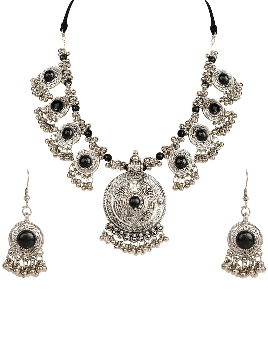 

Oxidized Heaven Sterling Silver Plated Stone Studded Jewellery Set