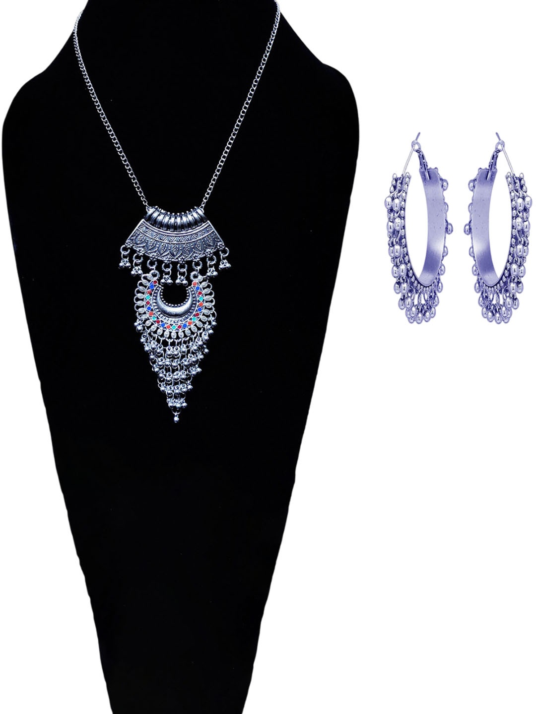 

Oxidized Heaven Sterling Silver Plated Beaded Necklace and Earrings