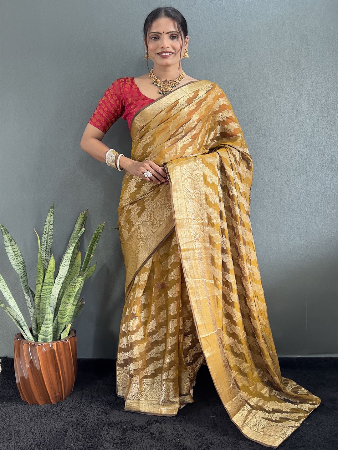 

Mitera Ethnic Motifs Woven Design Zari Saree, Mustard