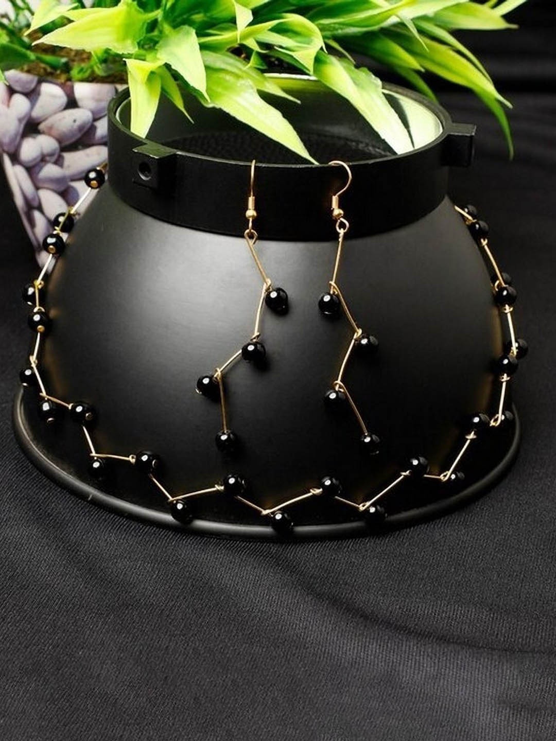

Oxidized Heaven Gold-Plated Beaded Necklace and Earrings