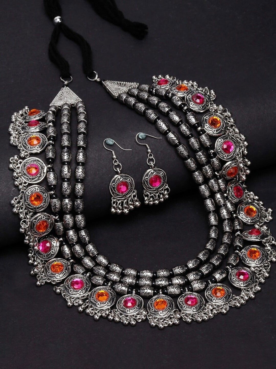 

Oxidized Heaven Silver-Plated Stone Studded Necklace and Earrings