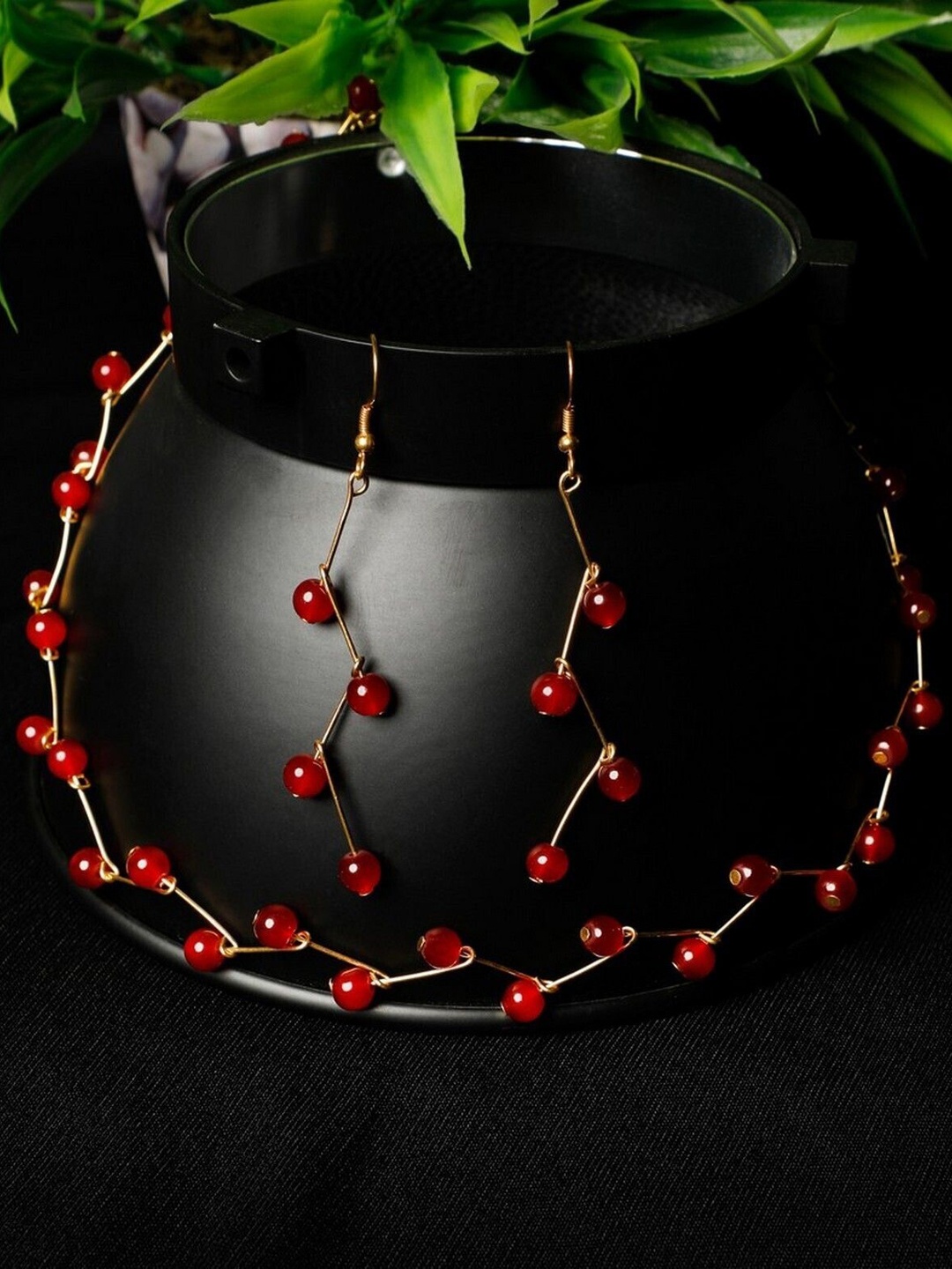 

Oxidized Heaven Gold-Plated Beaded Necklace and Earrings