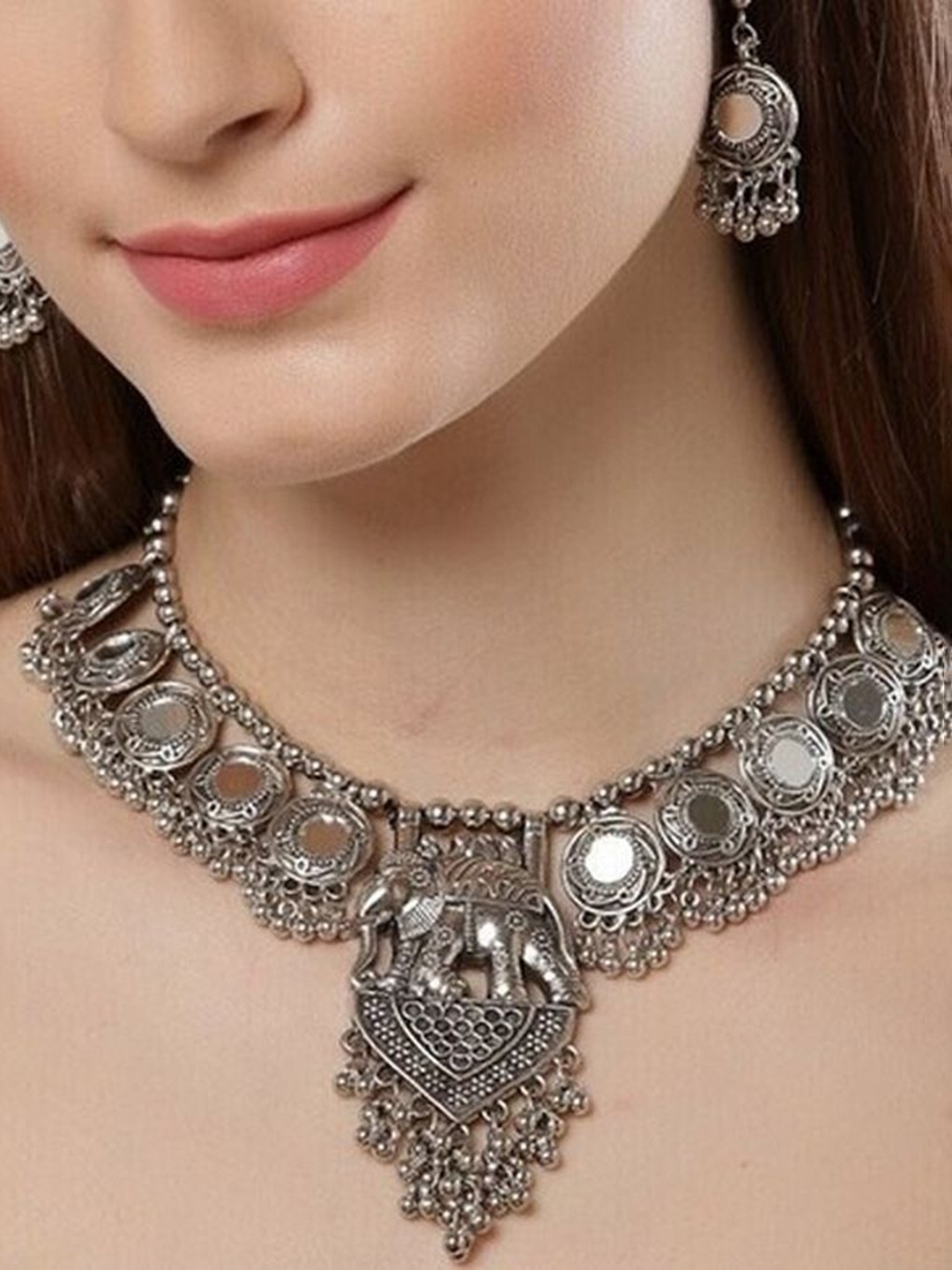 

Oxidized Heaven Silver-Plated Mirror Beaded Jewellery Set