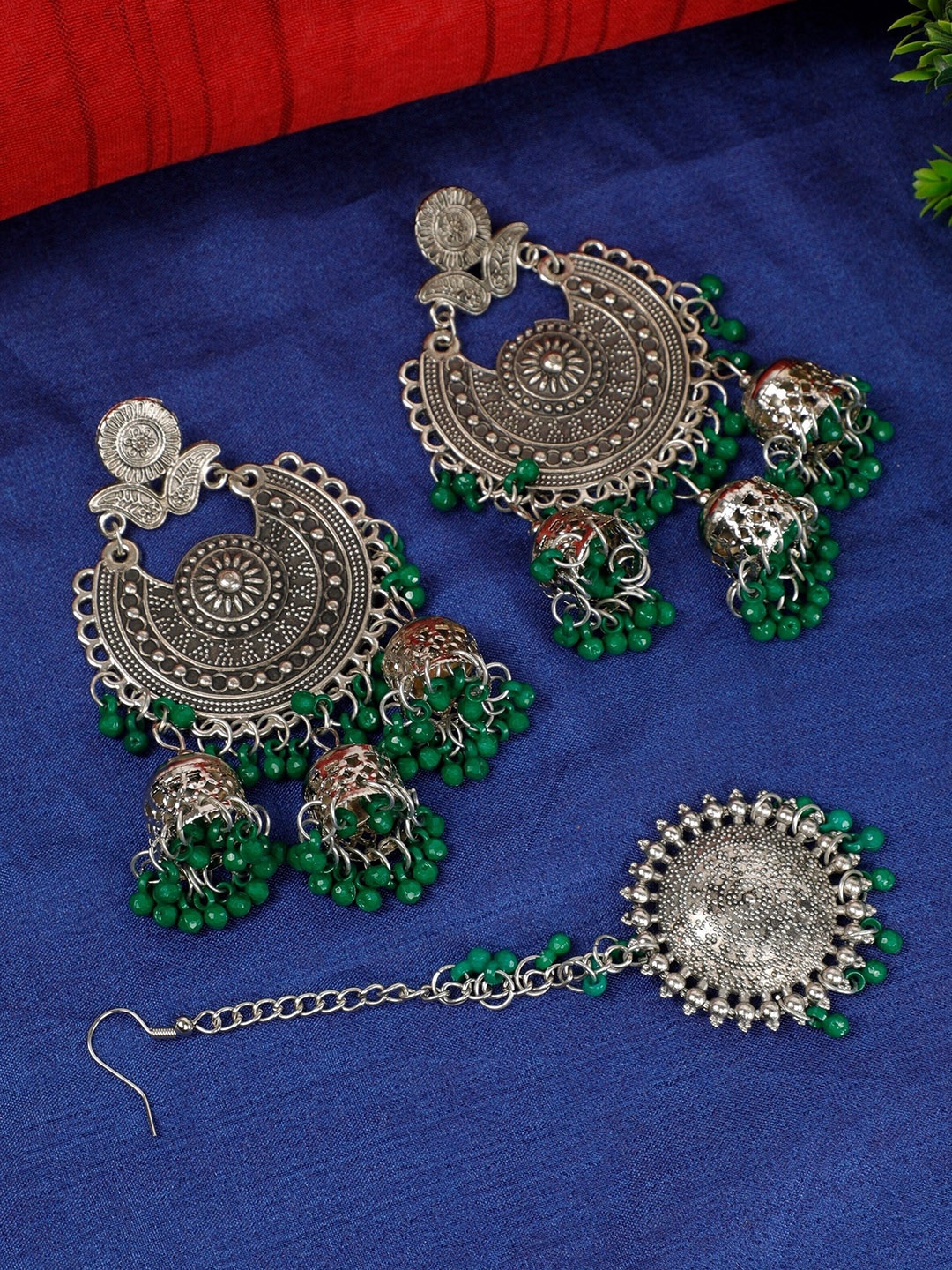 

Oxidized Heaven Sterling Silver-Plated Beaded Jewellery Set, Green