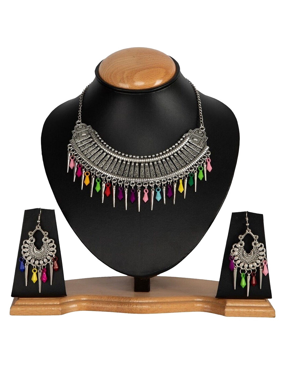 

Oxidized Heaven Sterling Silver Plated Onyx Studded Jewellery Set