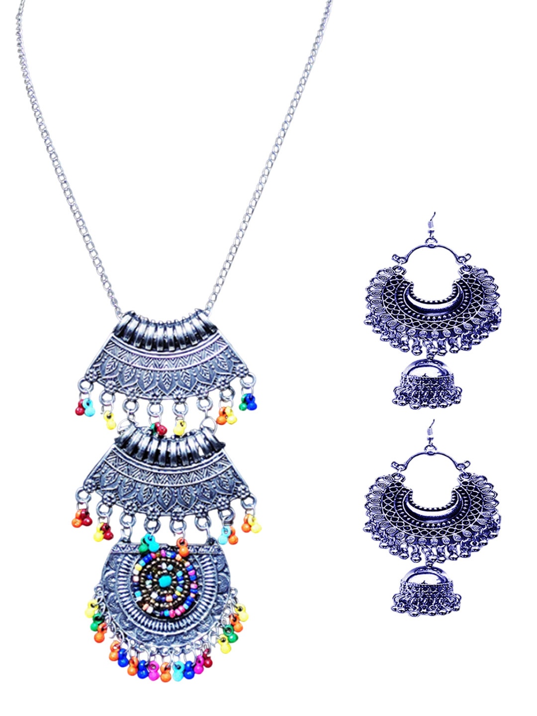 

Oxidized Heaven Sterling Silver Plated Beaded Necklace & Earrings