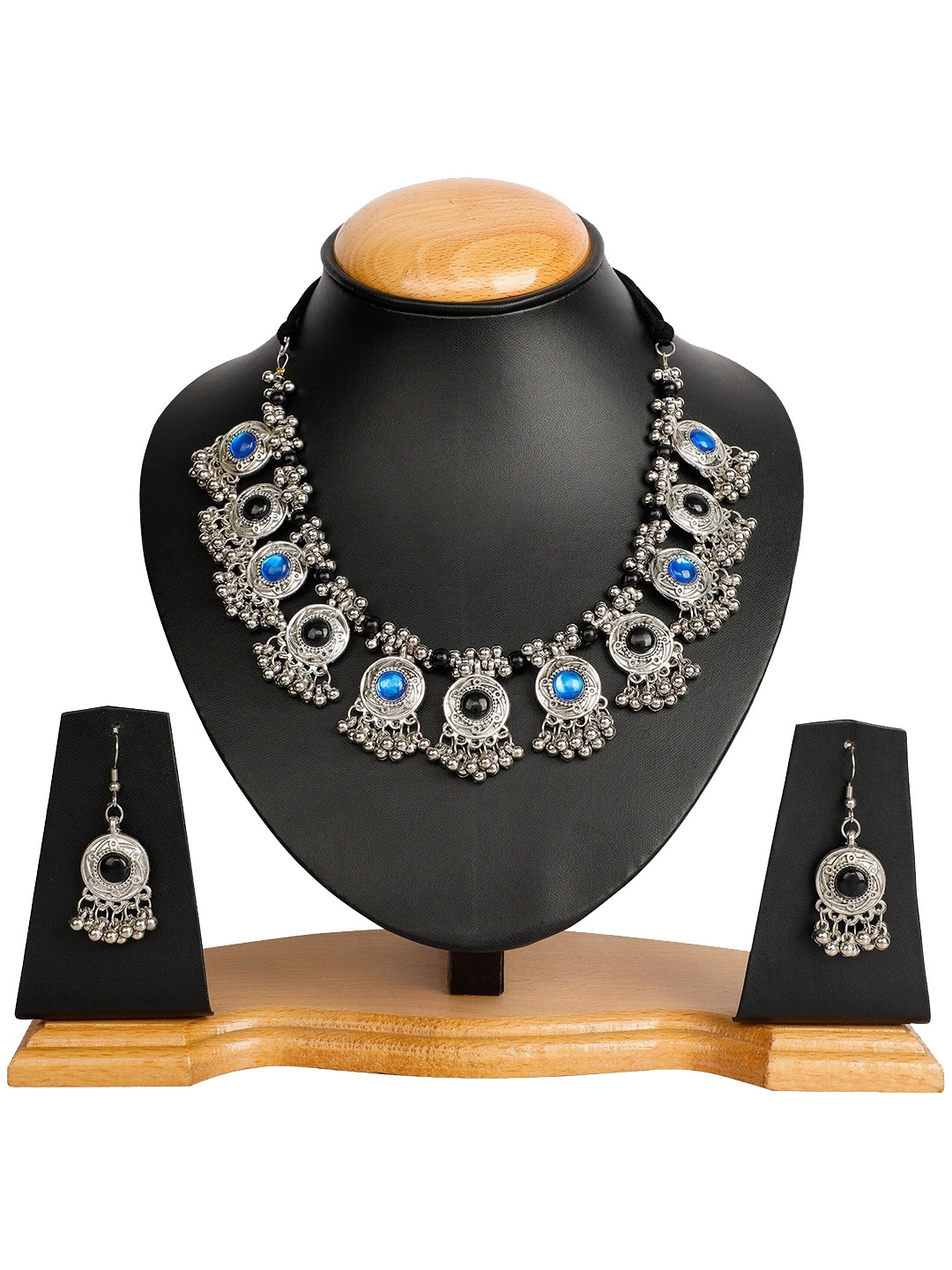 

Oxidized Heaven Sterling Silver-Plated Stone-Studded Jewellery Set
