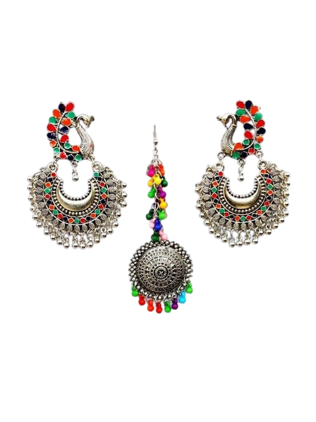 

Oxidized Heaven Sterling Silver-Plated Textured Stone Studded & Beaded Jewellery Set