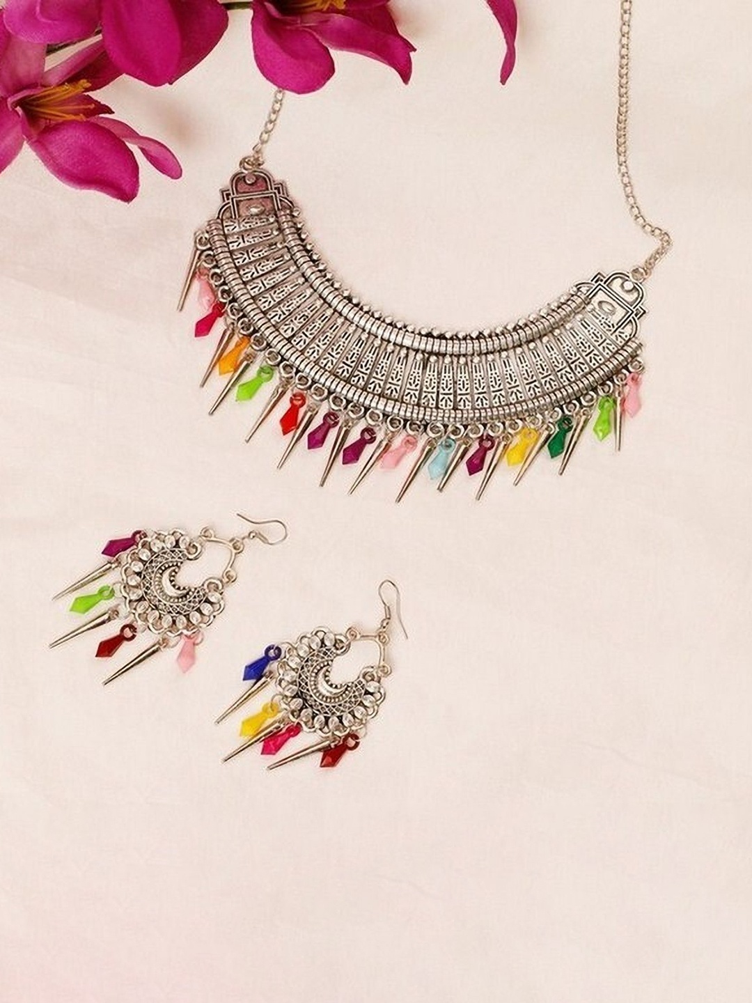 

Oxidized Heaven Sterling Silver Plated Beaded Oxidised Necklace and Earrings