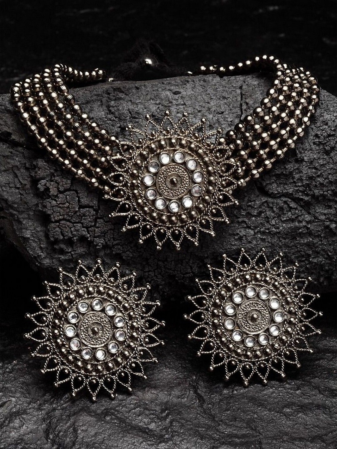 

Oxidized Heaven Sterling Silver-Plated Textured Jewellery Set