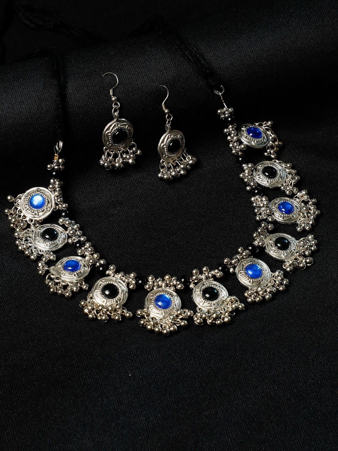 

Oxidized Heaven Sterling Silver-Plated Stone Studded Necklace and Earrings