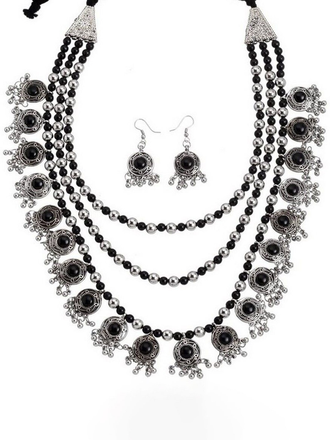 

Oxidized Heaven Sterling Silver-Plated Stone Studded Necklace and Earrings