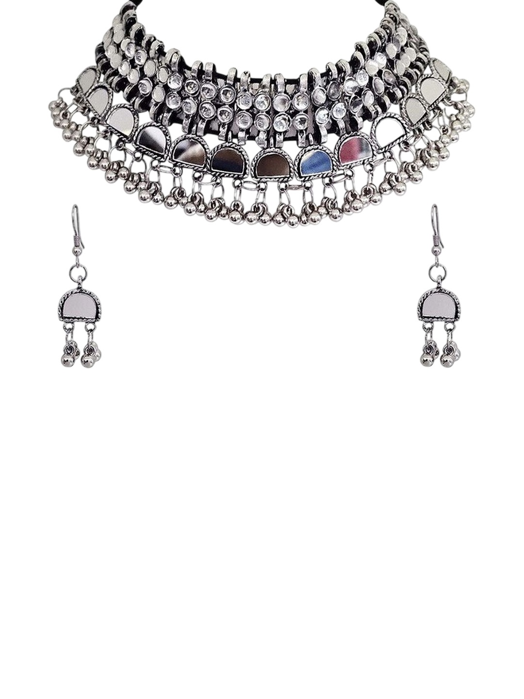 

Oxidized Heaven Sterling Silver Plated Stone Studded Jewellery Set