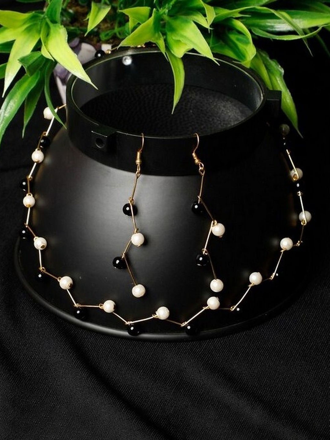 Oxidized Heaven Gold-Plated Beaded Necklace and Earrings