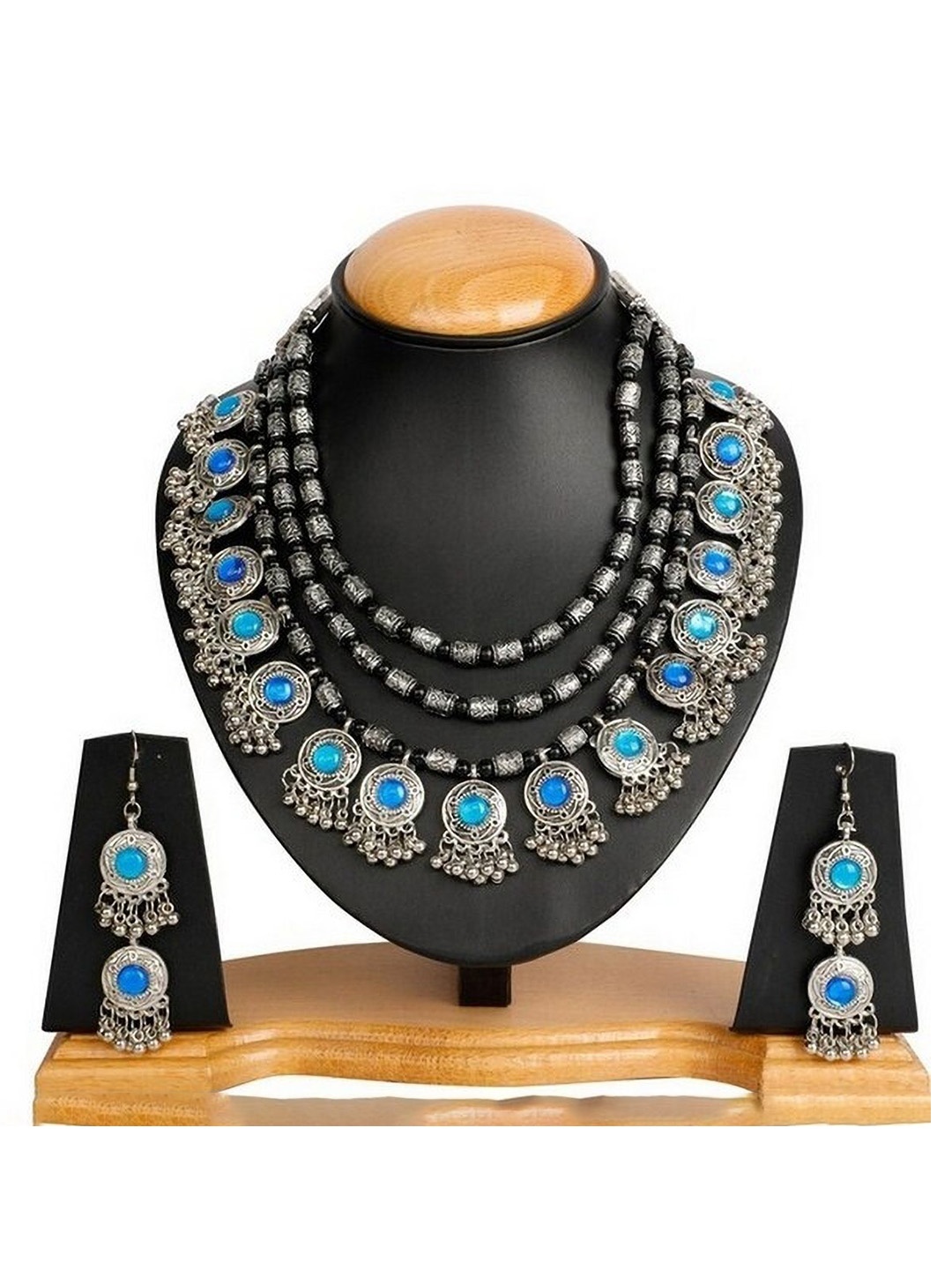 

Oxidized Heaven Sterling Silver Plated Stone Studded Necklace and Earrings