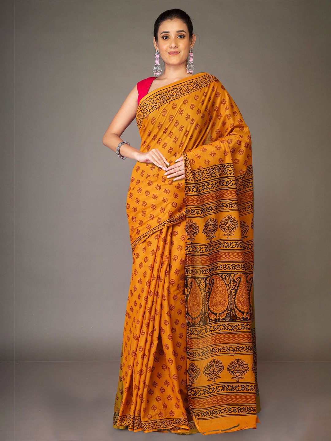 

Unnati Silks Bagh Printed Pure Cotton Bagh Saree, Yellow