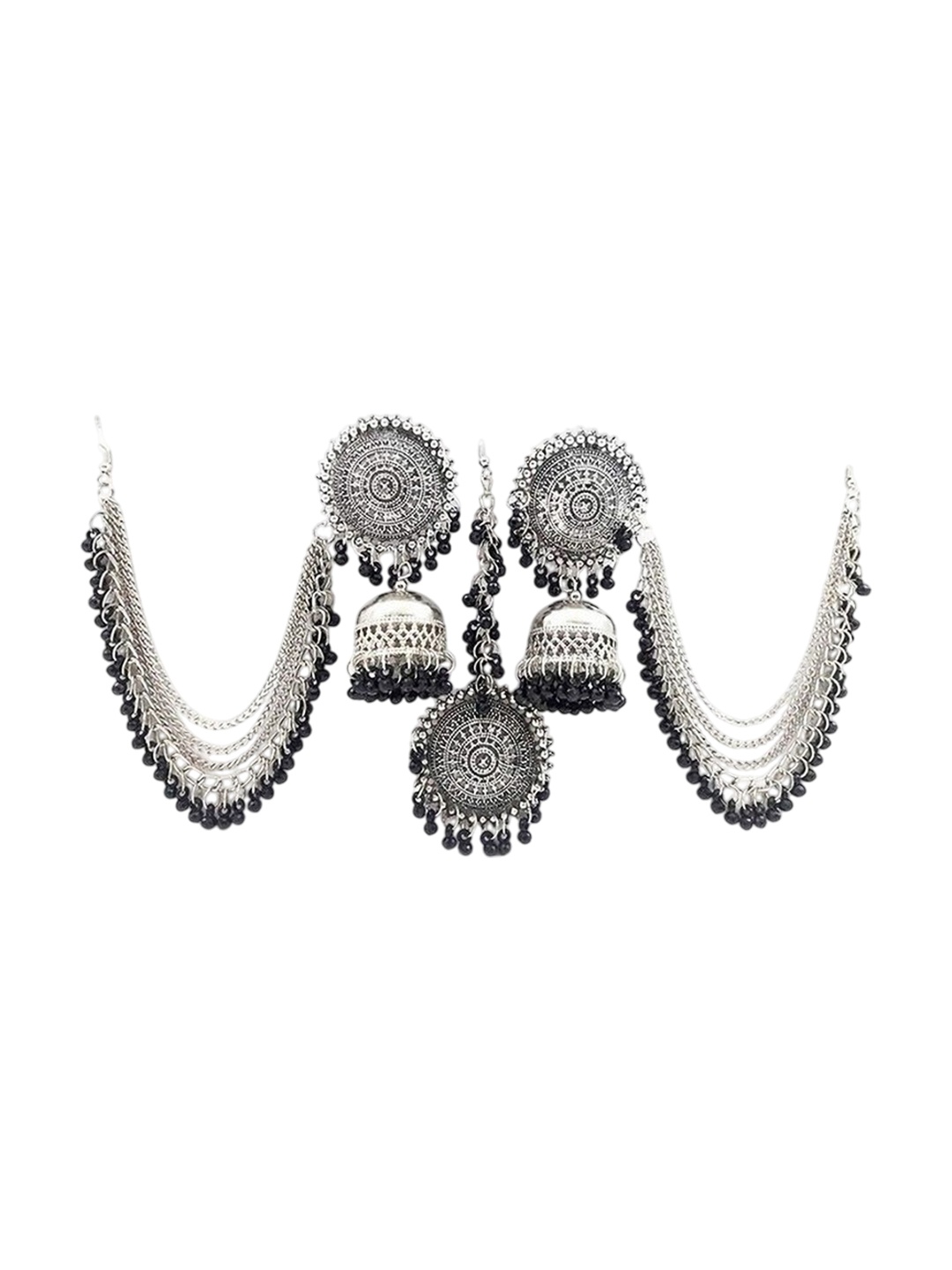 

Oxidized Heaven Sterling Silver-Plated Stone Studded & Beaded Jewellery Set