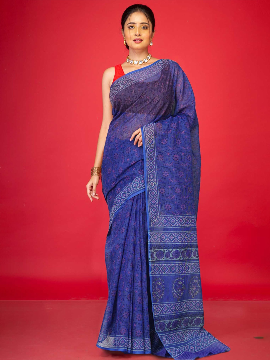 

Unnati Silks Ethnic Motifs Printed Kota Saree, Blue