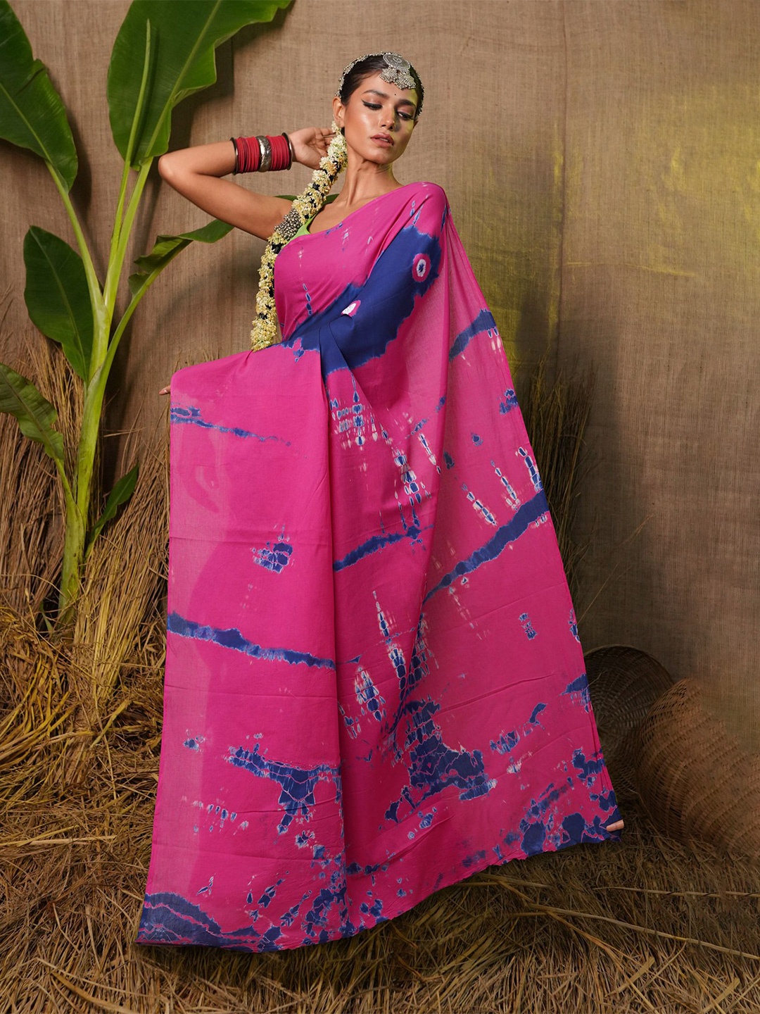

Unnati Silks Tie and Dye Pure Cotton Bandhani Saree, Navy blue