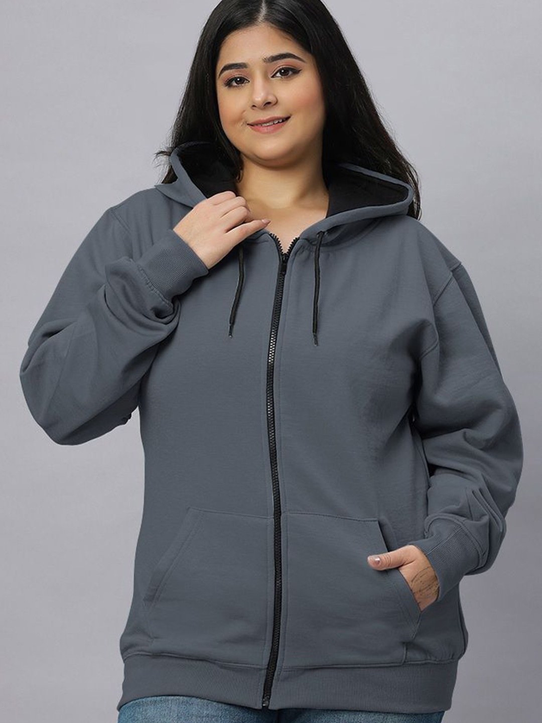 

Wear Your Opinion Women Plus Size Zipper Hooded Sweatshirt, Grey