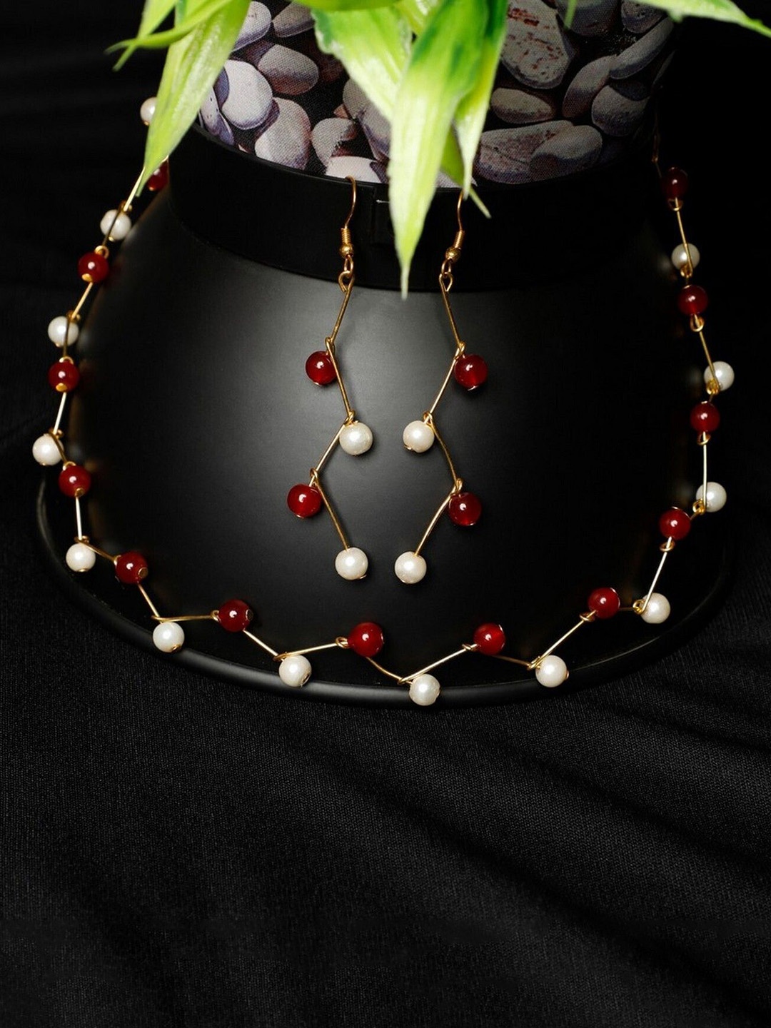 

Oxidized Heaven Gold Plated Beaded Necklace and Earrings