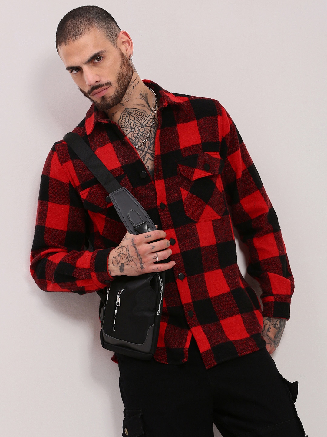 

SHOWOFF Men Comfort Fit Spread Collar Buffalo Checked Cotton Casual Shirt, Red