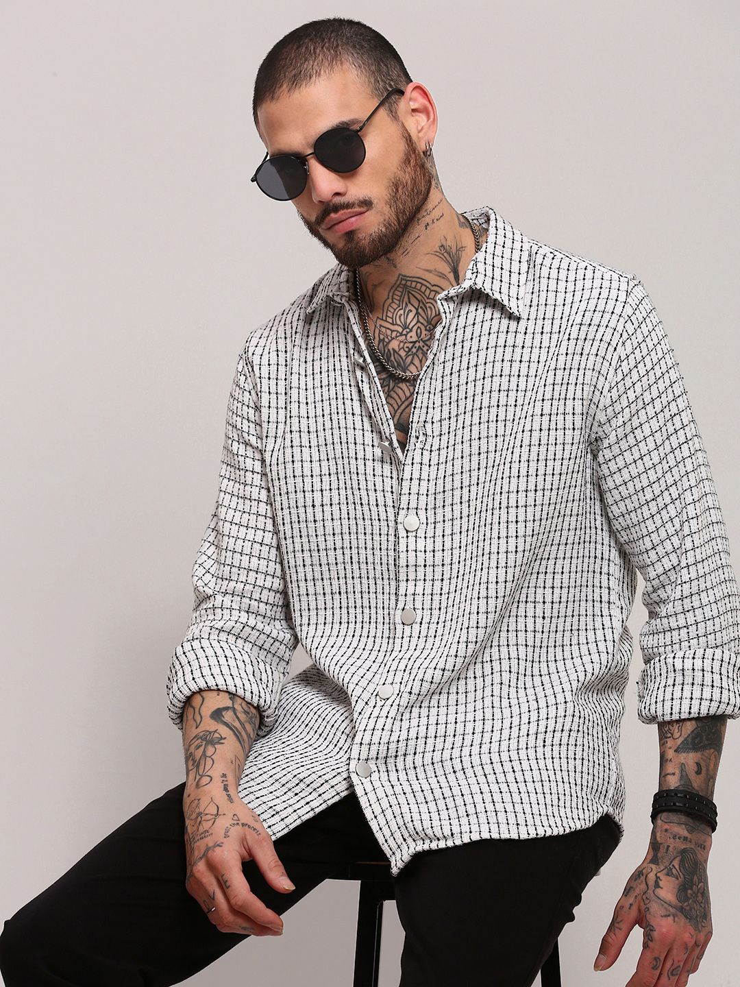 

SHOWOFF Men Comfort Opaque Checked Casual Shirt, White