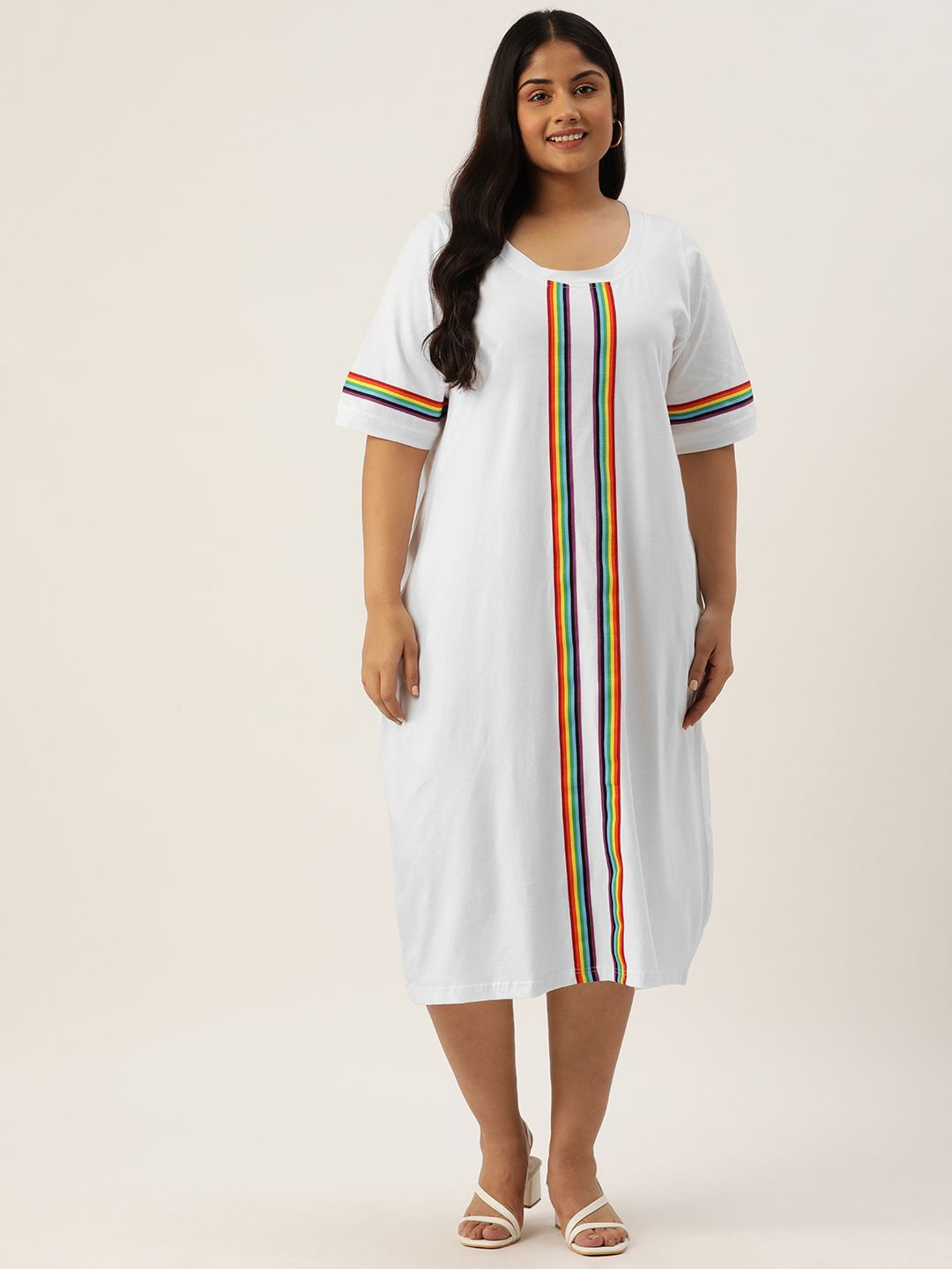 

theRebelinme Women Plus Size A-Line Midi Dress, White