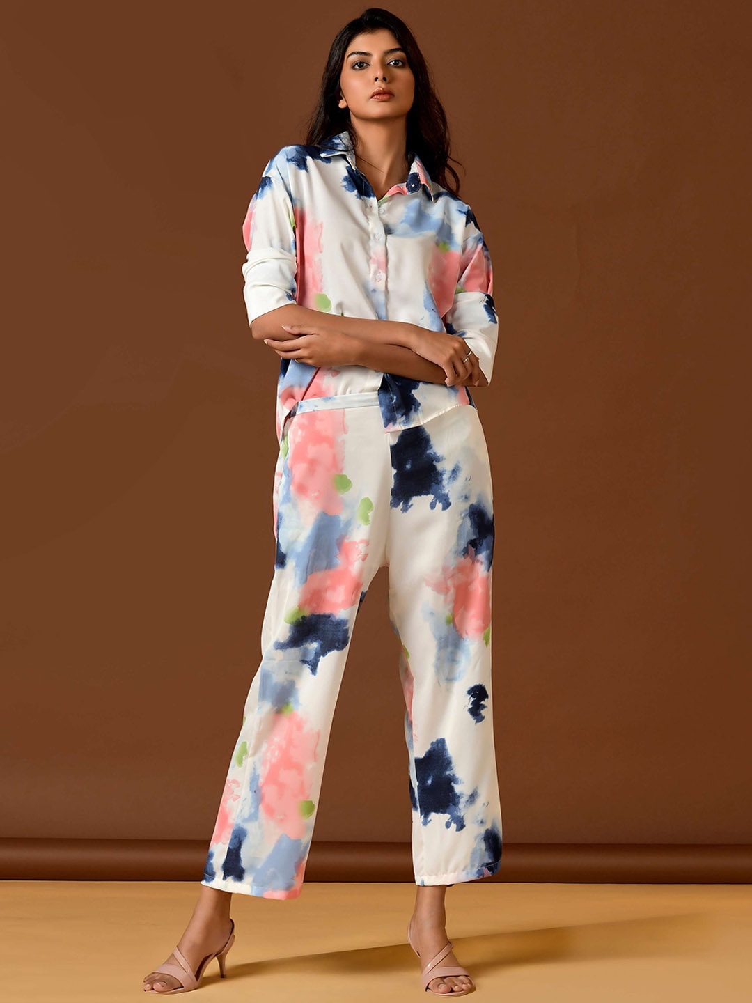 

Unityshop Shirt Collar Printed Shirt With Trouser, White