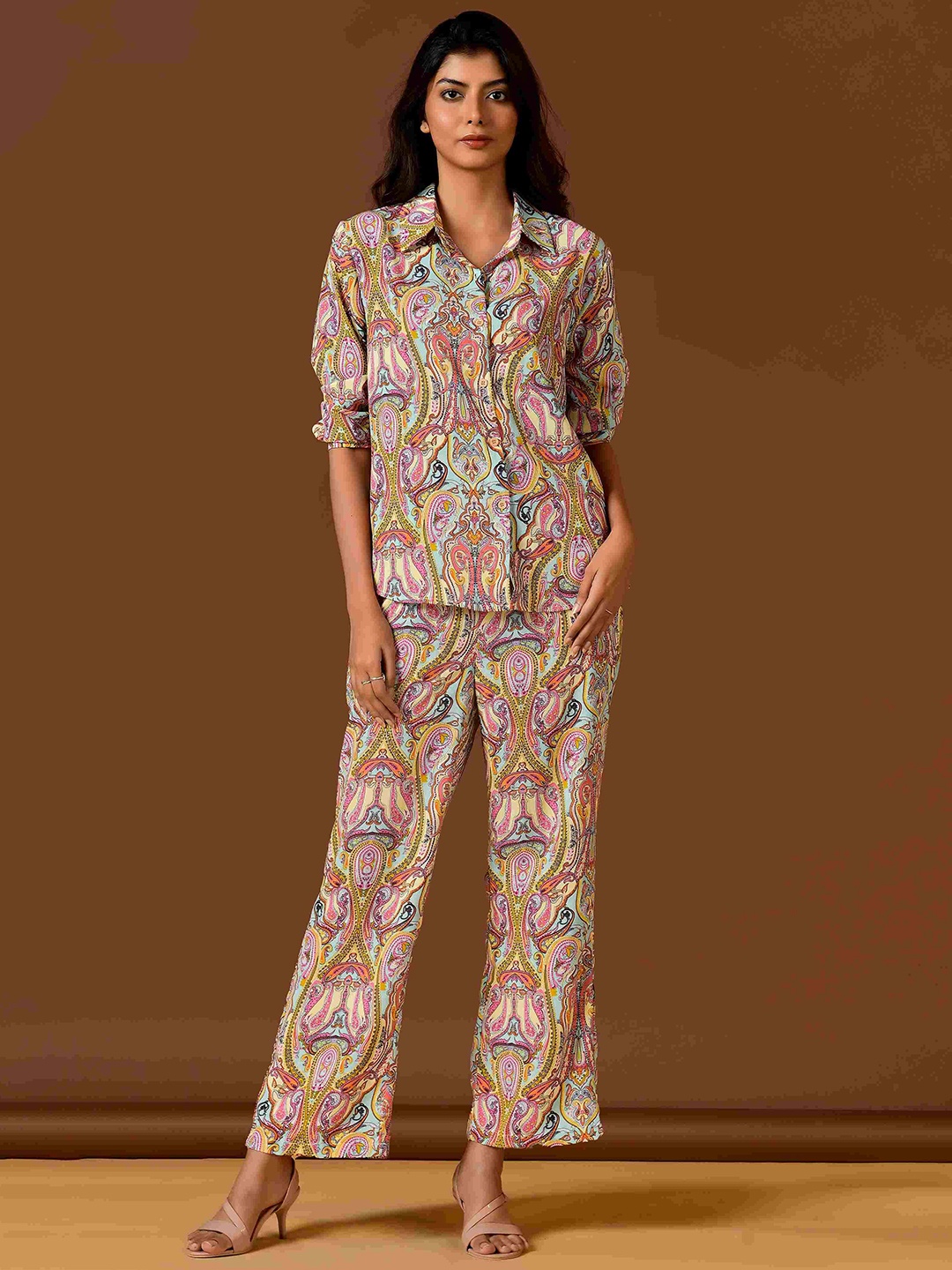 

Unityshop Shirt Collar Printed Shirt With Trouser, Yellow
