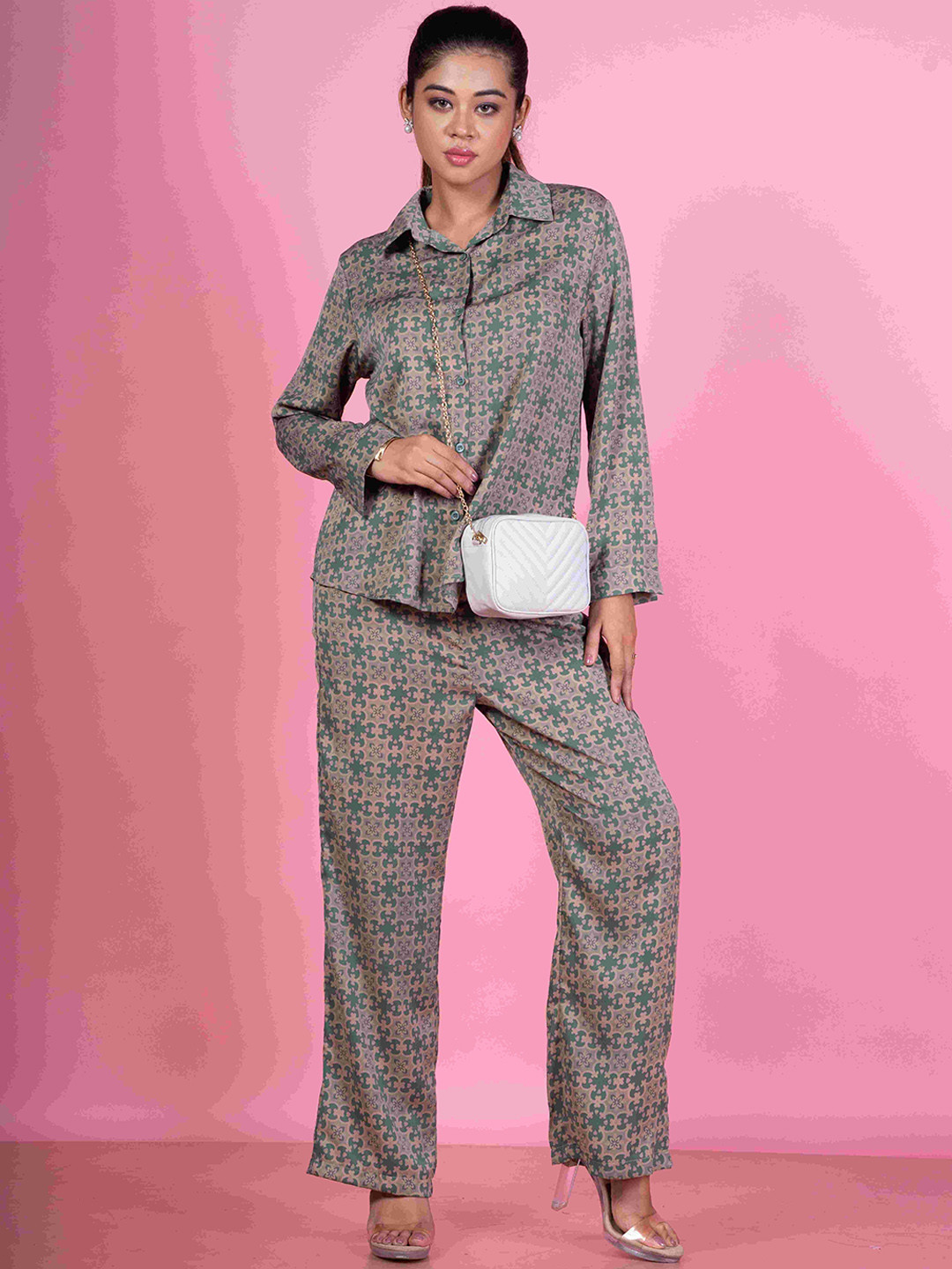 

Unityshop Shirt Collar Printed Shirt & Trousers, Green
