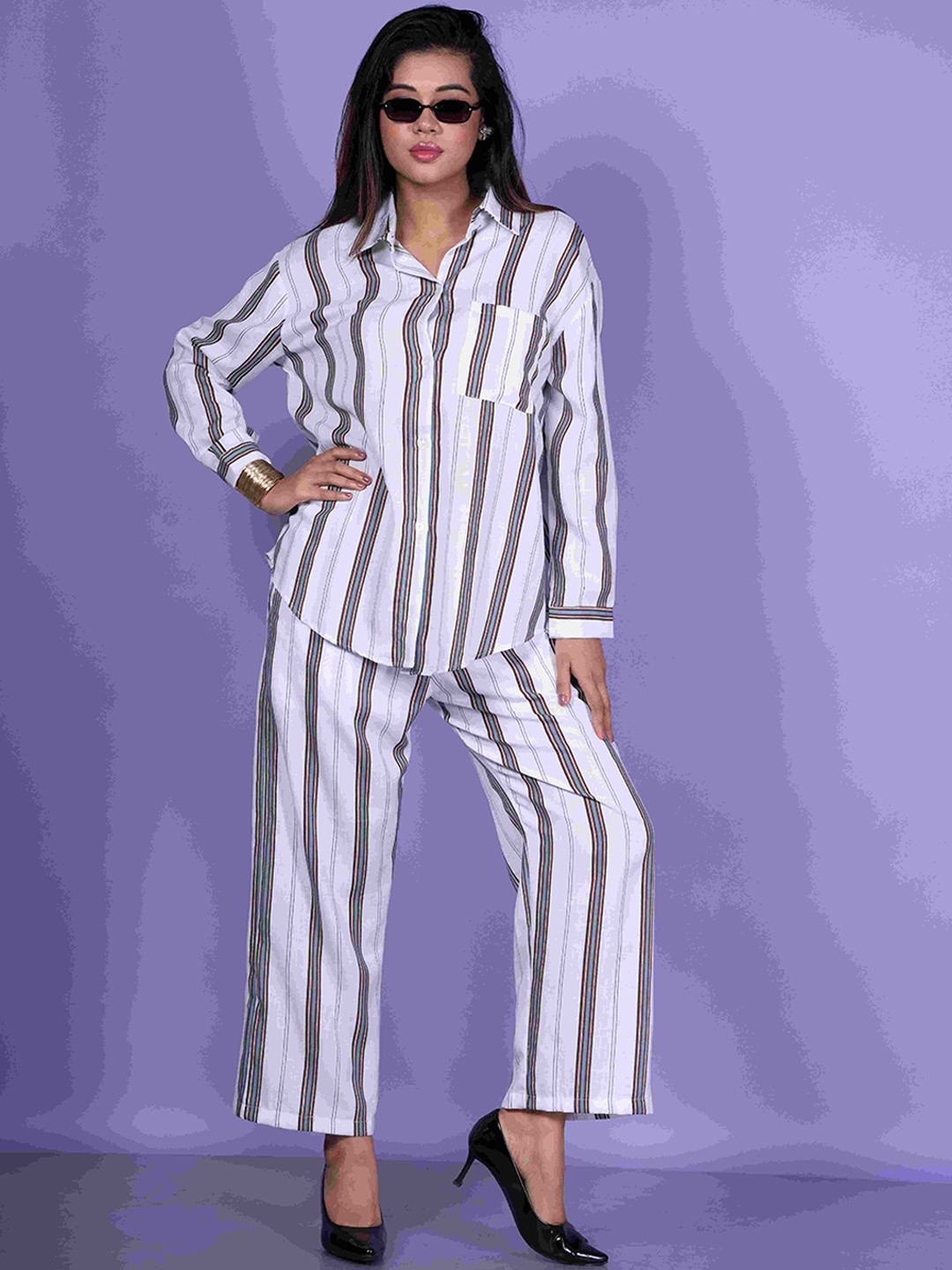 

Unityshop Striped Long Sleeves Shirt & Trouser, White