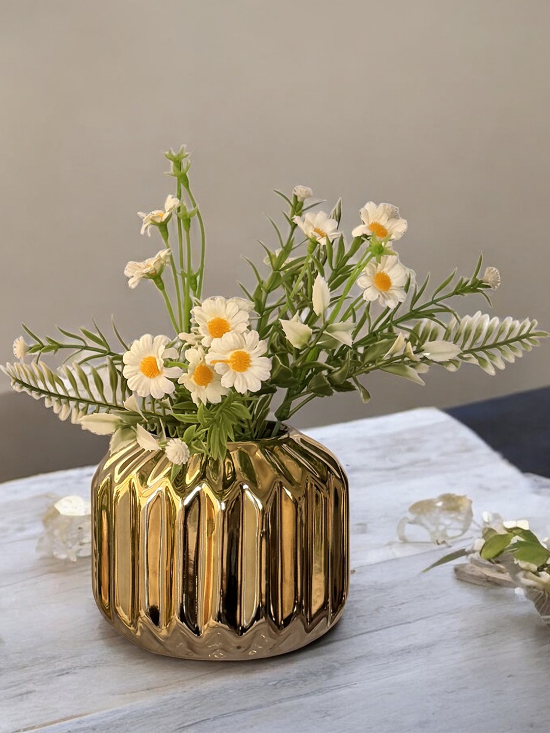 

Art Street Gold Toned Ceramic Textured Flower Vases