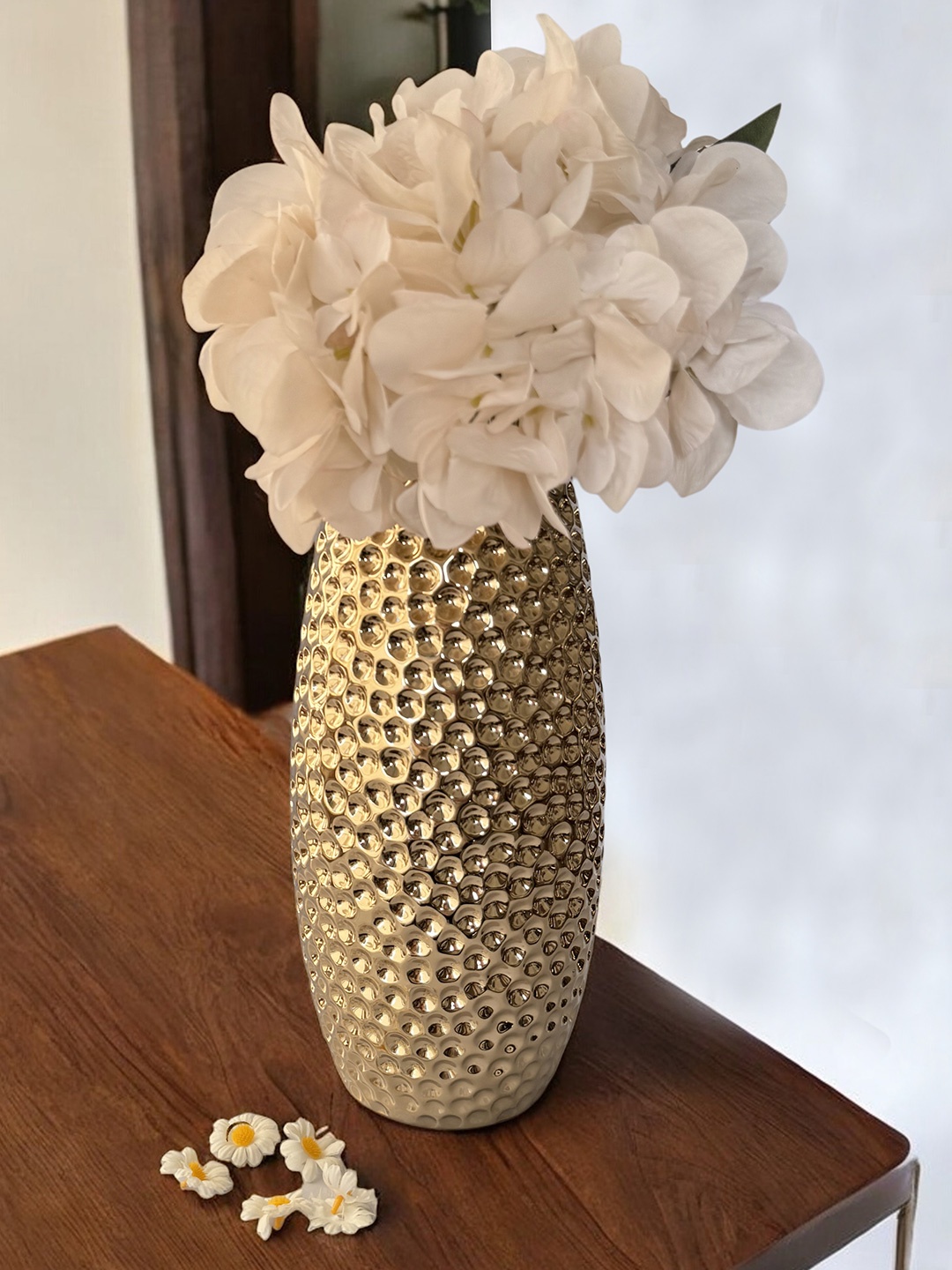 

Art Street Gold Toned Honeycomb Ceramic Round Decorative Flower Vase