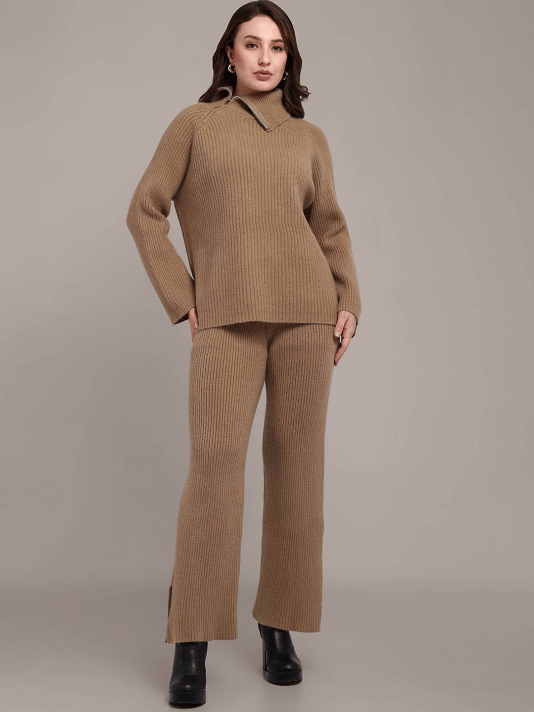 

iki chic Beige High Neck Sweater With Trousers