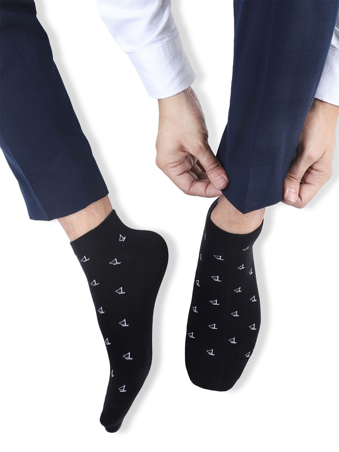 

N2S NEXT2SKIN Men Pack Of 3 Patterned Ankle-Length Cotton Socks, Navy blue