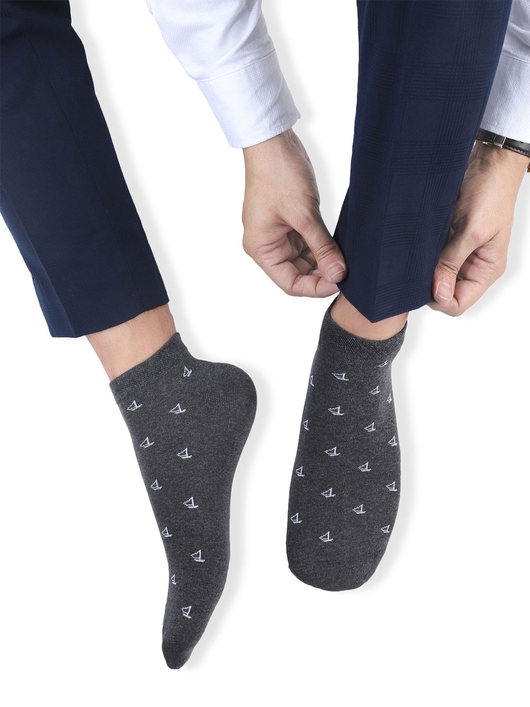 

N2S NEXT2SKIN Men Pack Of 3 Cotton Ankle-Length Socks, Grey