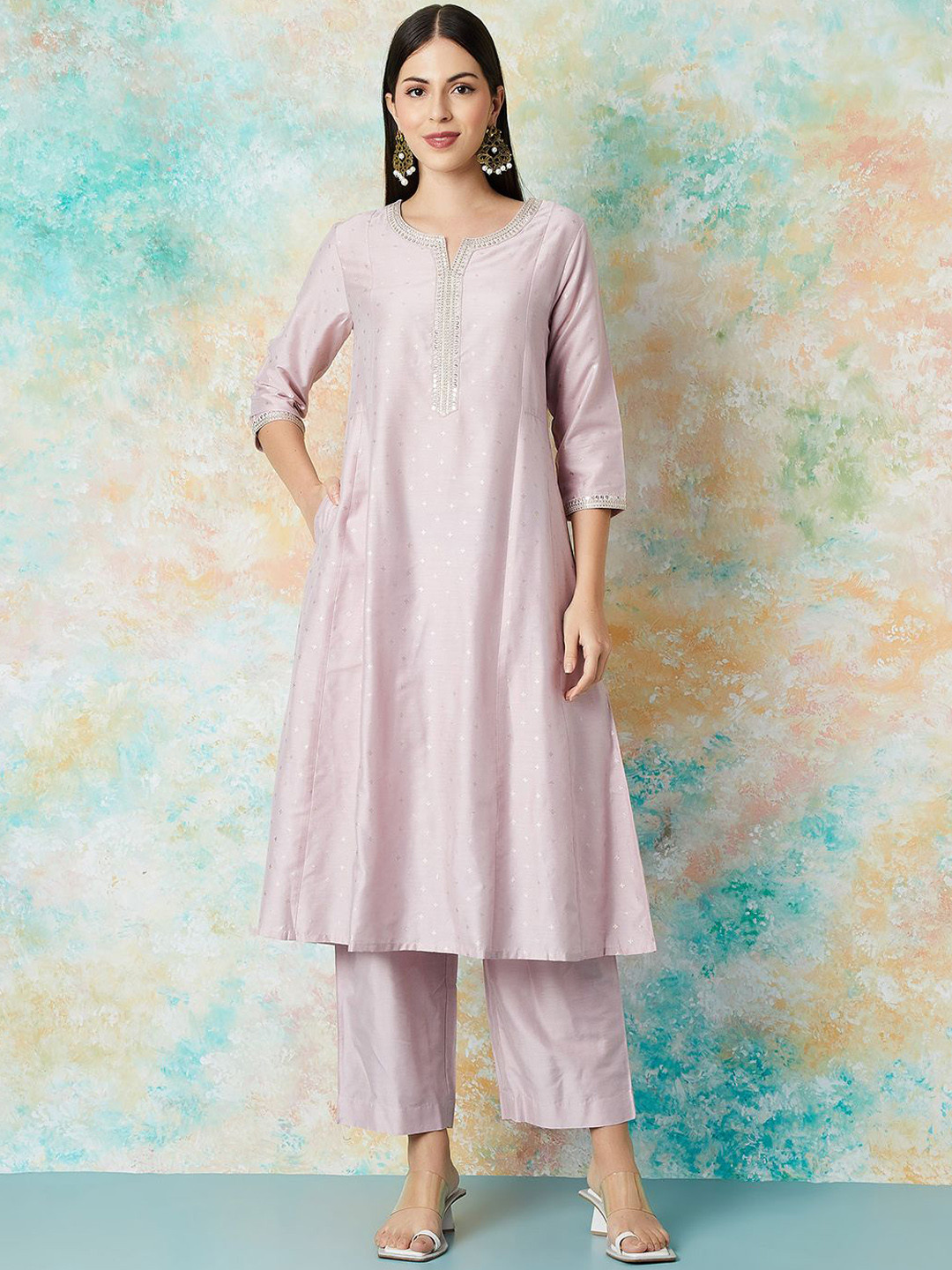 

Melange by Lifestyle Ethnic Motifs Embroidered Sequinned Kurta with Trouser & Dupatta, Pink