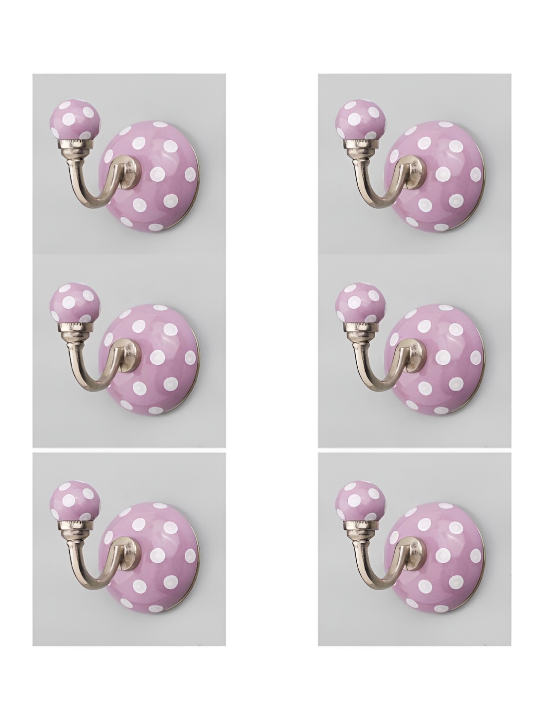 

IndianShelf Lavender & White 6 Pieces Ceramic Dotted Wall Hangings Key Holders