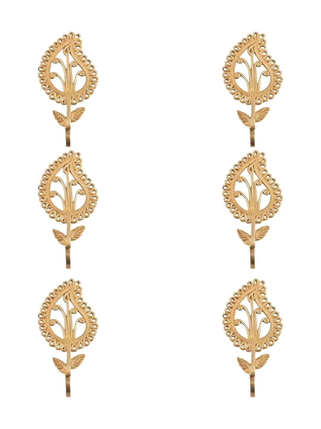 

IndianShelf Gold-Toned 6 Pieces Brass Tribal Parsley Ornate Door Hangers Wall Hooks