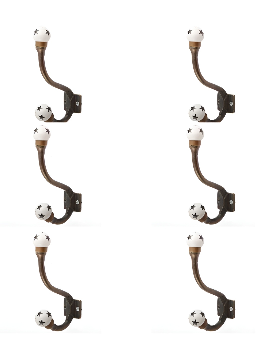 

IndianShelf Bronze and White 6 Pieces Ceramic Star Wall Hooks