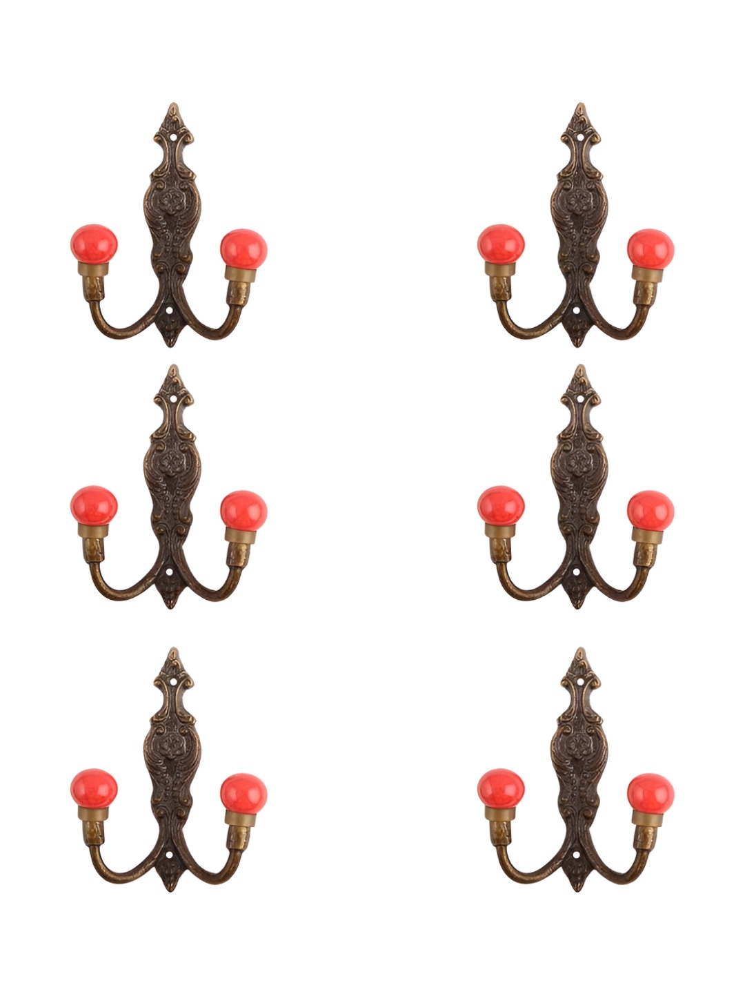

IndianShelf Red and Bronze 6 Pieces Ceramic Crackle Wall Hooks