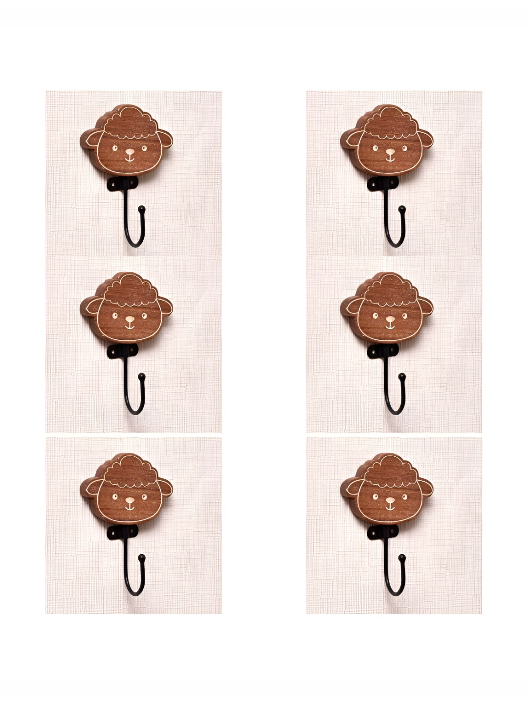 

IndianShelf Brown & White 6 Pieces Wood Sheep Wall Mounted Hooks Kitchen Hanger