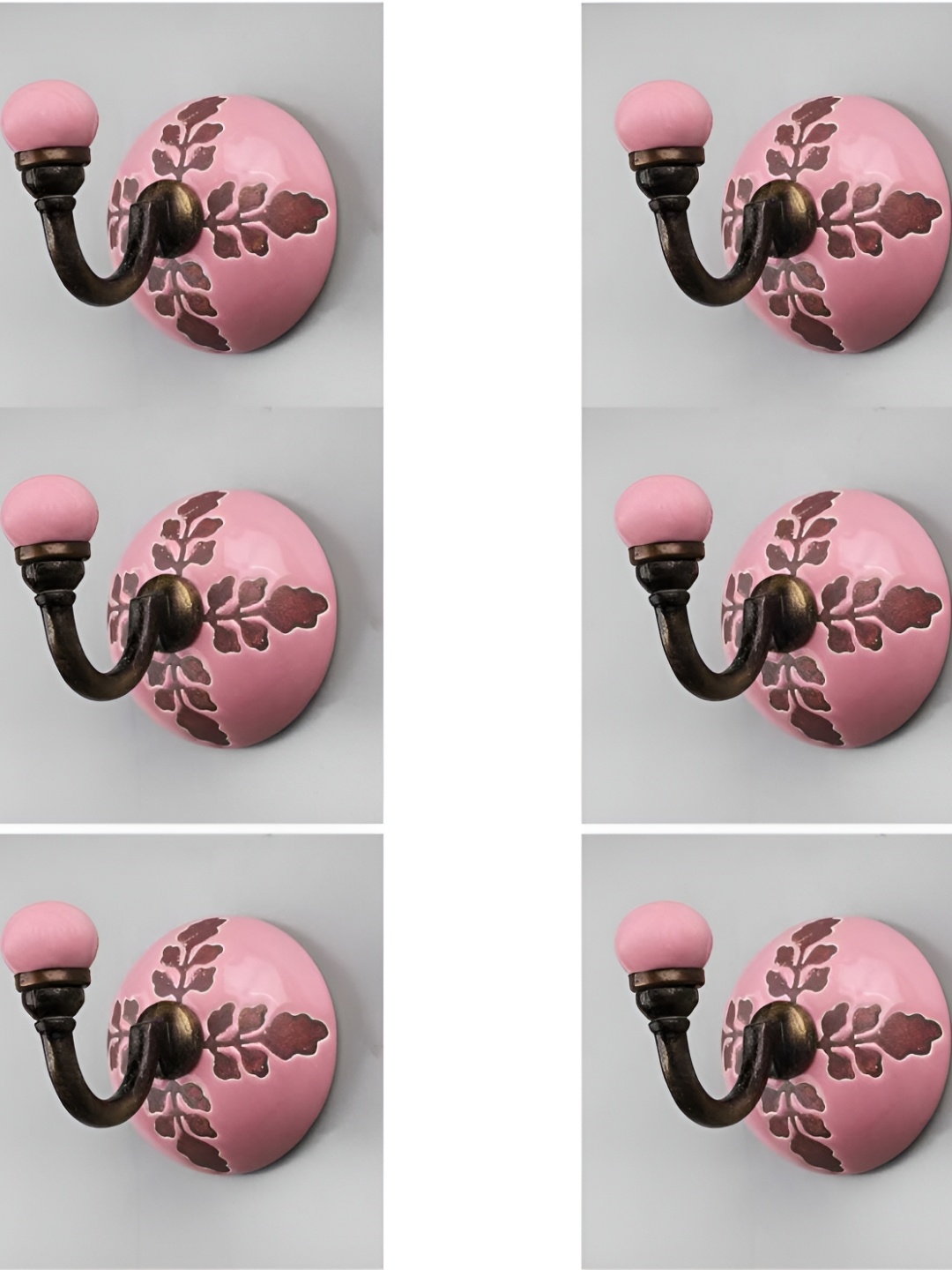 

IndianShelf Pink & Brown 6 Pieces Ceramic Etched Key Holder Key Holders
